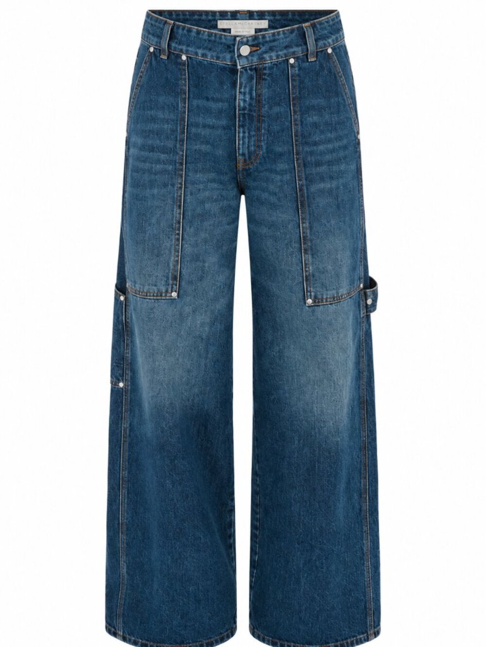 NWOT STELLA MCCARTNEY DARK BLUE VINTAGE WORKWEAR WIDE-LEG CARPENTER DENIM JEANS